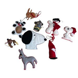 Vintage Christmas Ornament LOT of 9 SNOOPY Felt Flocked Wood Ceramic Unique